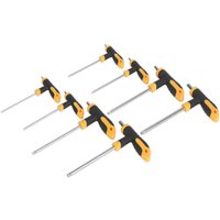 Siegen 8 Piece T Handle Torx Key Set with black and yellow ergonomic grips and silver shafts.