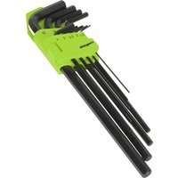 Siegen 9 Piece Long Hexagon Allen Key Set with black keys and bright green holder.