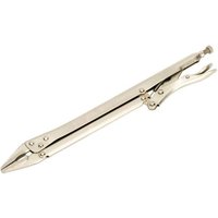 Extra-long silver locking pliers, 375mm, with adjustable screw and curved jaws by Siegen.