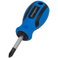 Blue and black Siegen Phillips screwdriver with ergonomic handle and silver shaft.