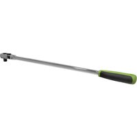 Silver Siegen 1/2" drive long handle ratchet with flexible head and black-green grip.