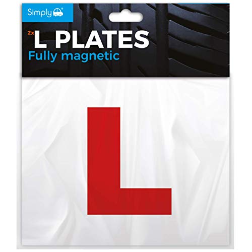 Pack of 2 fully magnetic red "L" plates on a white background, designed for learning drivers, featuring strong magnetic backs for easy attachment to vehicles.