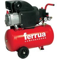 Red SIP 06457 Rc2/24 compressor with black motor housing, pressure gauges, and red handle.