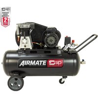 Black SIP belt drive compressor with 100L tank, two wheels, handle, and red SIP logo on the side.