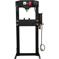 Black SIP 30 TON shop floor press with hydraulic gauge, adjustable bed, and sturdy steel frame.
