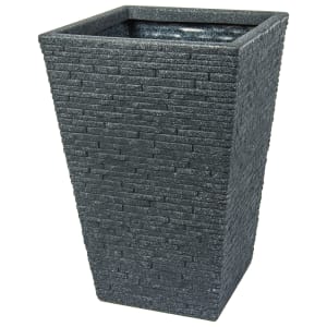 Tall plant pot with a slate effect design, featuring a textured dark gray finish and a tapered shape, ideal for indoor or outdoor use.