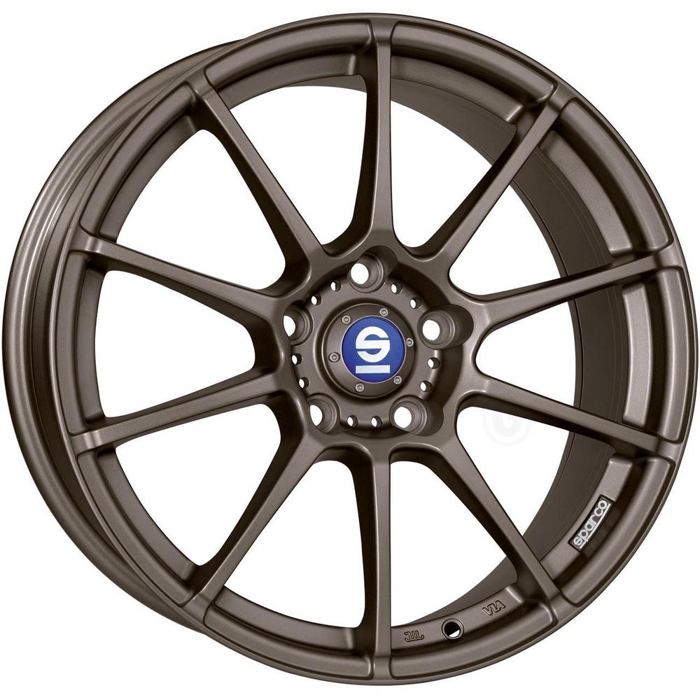 Sparco Wheels Assetto Gara alloy wheel in matte bronze finish, featuring a sleek 10-spoke design, 19x8 inch size, ET49 offset, and 5x112 PCD, sold as a set of 4.