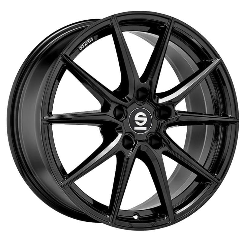 Sparco Wheels DRS Alloy Wheel in gloss black finish, featuring a sleek 10-spoke design, 18x8 inch size, ET29 offset, and 5x120 PCD, sold as a set of four.