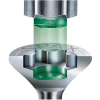 SPAX Wirox T-Star wood screw, silver with green coating, featuring a star-shaped drive and sharp threading.