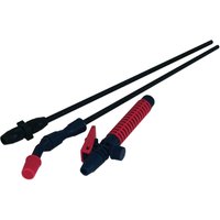 Black and red extendable lance for pressure sprayers with adjustable nozzle and ergonomic grip handle.