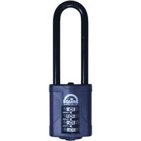 Black Squire combination padlock with 4-wheel dial and extra long 63mm shackle, featuring a robust 40mm body.