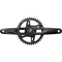 "Black SRAM Rival AXS 1x XPLR crankset with 42T chainring and power meter spindle, sleek design, no bottom bracket"