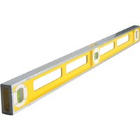 Yellow Stabila 83S level with double plumb, three vials, and silver edges, 80cm length.