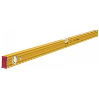 Yellow Stabila magnetic spirit level, 120cm, with two vials and red end caps.