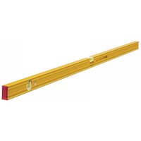 Yellow Stabila magnetic spirit level, 150cm, with two vials and red end caps.