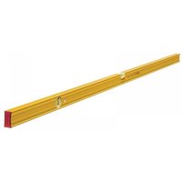 Yellow Stabila magnetic spirit level with two vials and red end caps, 180cm long.