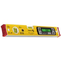 Yellow Stabila digital spirit level, 40cm, with LCD display, red end caps, and control buttons on the front.