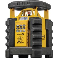 Yellow Stabila LAR 350 rotation laser level with black protective casing and control panel with buttons.