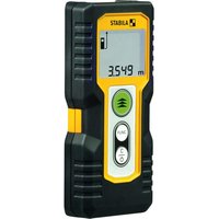 Stabila LD220 black and yellow laser measure with digital display showing 3549m, buttons below screen.