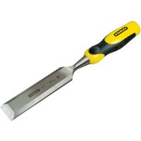 Stanley Dynagrip 38mm wood chisel with yellow and black handle, polished steel blade.