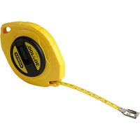Yellow Stanley closed case steel tape measure, 30M/100Ft, with black accents and 10mm wide tape.