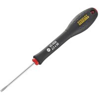 Black Stanley Fatmax screwdriver with parallel tip, 2.5 x 50mm, ergonomic handle, and yellow logo on grip.