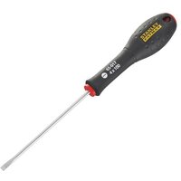Stanley Fatmax screwdriver with black ergonomic handle, yellow logo, and silver parallel tip 4.0 x 100mm shaft.