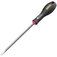 Stanley Fatmax screwdriver with black handle, red accent, and silver parallel tip, size 5.5 x 150mm.