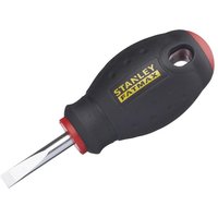 Black and red Stanley Fatmax stubby screwdriver with parallel tip, 5.5 x 30mm, ergonomic handle with yellow logo.