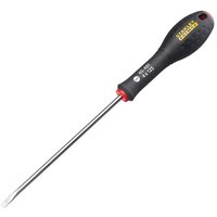 Stanley Fatmax screwdriver with black ergonomic handle, flared tip, and 125mm silver shaft.