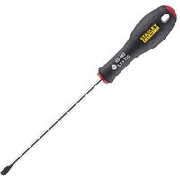 Stanley Fatmax screwdriver with flared tip, black ergonomic handle, yellow logo, 5.5 x 150mm metal shaft.