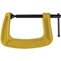 Yellow Stanley Bailey G-Clamp 100mm with black threaded screw and handle, sturdy metal construction.