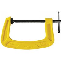Yellow Stanley G-Clamp with black screw handle, 150mm size, durable metal construction.