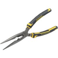 Stanley Fatmax long nose pliers, 200mm, black and yellow handles, sleek metal jaws, ergonomic grip.