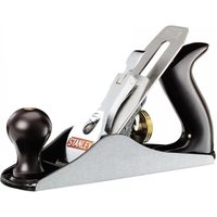 Stanley No.3 Smoothing Plane with black handle, silver blade, and wooden knob, 1.3/4 inch width.