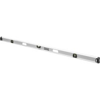 Silver Stanley Fatmax I-Beam magnetic level, 3 vials, 200cm, black end caps, central handle cutout.