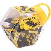 Clear tub of 72 black Stanley mini fine tip markers with yellow caps and a yellow handle lid.