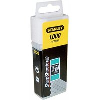 Stanley 1-CT306T pack of 1000 flat narrow crown staples, 10mm, in a yellow and black box with handle.