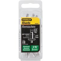 Stanley aluminium rivets pack, medium size 5x7mm, 15 pieces, clear plastic packaging with yellow and black label.