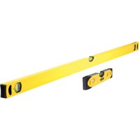 Yellow Stanley 2 Piece Classic Box Spirit Level Set with black end caps and bubble vials for precise leveling.