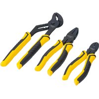 Yellow and black Stanley 3 Piece DynaGrip Plier Set with slip joint, diagonal, and long nose pliers.