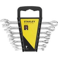 Silver Stanley 7 Piece Combination Spanner Set with black holder and yellow label.