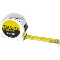 Stanley Classic Powerlock Tape Measure, chrome case, yellow blade with black markings, 3m/10ft length.