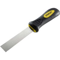 Stanley Dynagrip Decorators Chisel Knife with black ergonomic handle and wide silver blade.