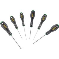 Stanley FatMax 6 Piece Security Torx Screwdriver Set with black ergonomic handles and green accents.