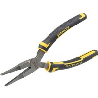 Stanley Fatmax flat nose plier with black rubber grips, yellow accents, and silver metal jaws.
