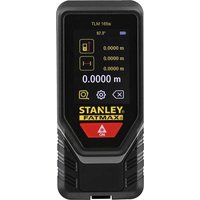 Black Stanley Fatmax TLM165SI laser distance measure with digital display and Bluetooth connectivity.