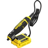 Black and yellow Stanley Fatmax V20 cordless rotary multi tool with ergonomic grip and flexible cord.