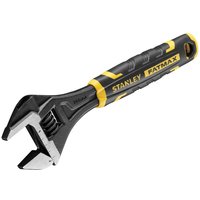Black and yellow Stanley Fatmax adjustable wrench with rubber grip and 200mm length.