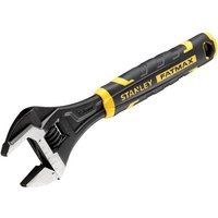 Black and yellow Stanley adjustable wrench with rubber grip and quick adjust mechanism, 250mm length.